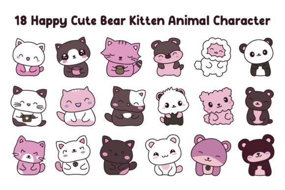 18 Cute Bear Kitten Animal Character