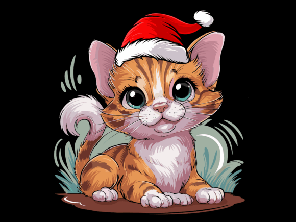 Adorable Cat Wearing Santa Hat T-Shirt