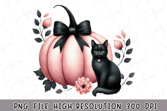 Black Cat Halloween Pink Pumpkin