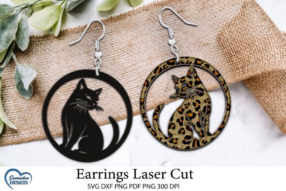 Cat Earrings Laser Cut. Cat Silhouette