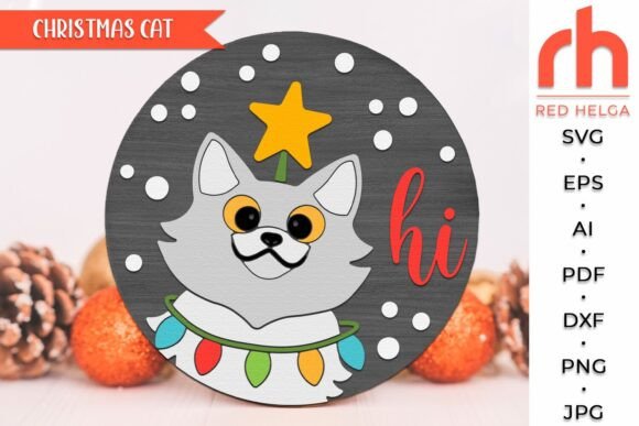 Cat Hi SVG, Christmas Door Sign Cut File