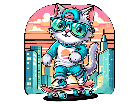 Cat Skating Illustration T-shirt Design