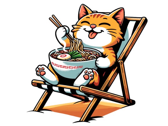 Cat with a Bowl of Ramen Illustration