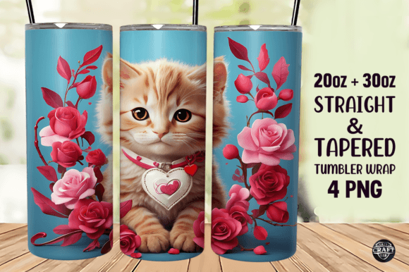 Cat with Roses Skinny Tumble Wrap 20oz