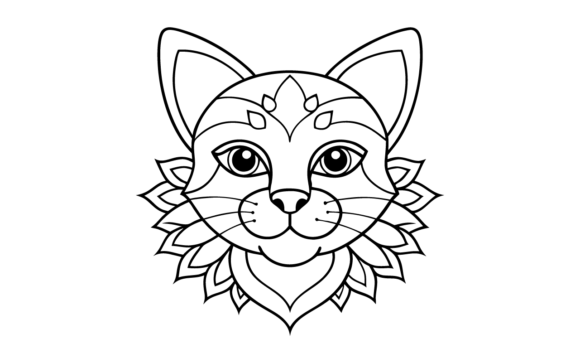 Cute Cat Mandala Line Art Drawing