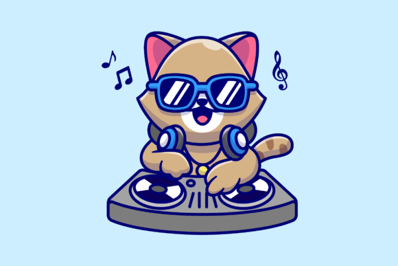 Cute Cat Playing DJ Music with Headphone