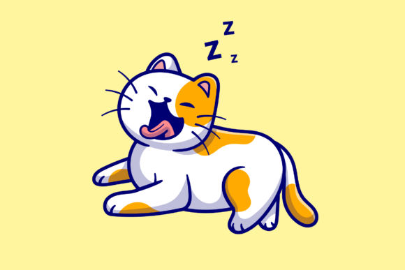 Cute Cat Yawning Cartoon Illustration