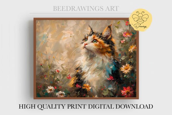 Cute Oil Paint Adorable Cat Wall Art 02