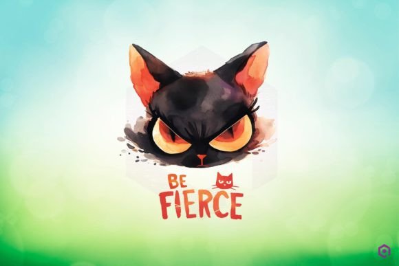 Halloween Black Cat BE FIERCE Clipart PNG