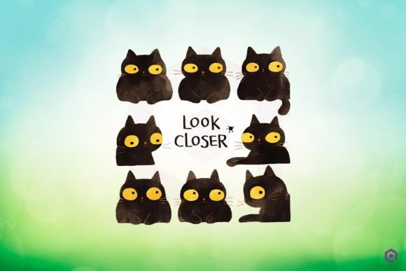 Halloween Black Cat LOOK CLOSER Clipart PNG
