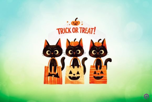 Halloween Black Cat TRICK or TREAT 2 Clipart PNG