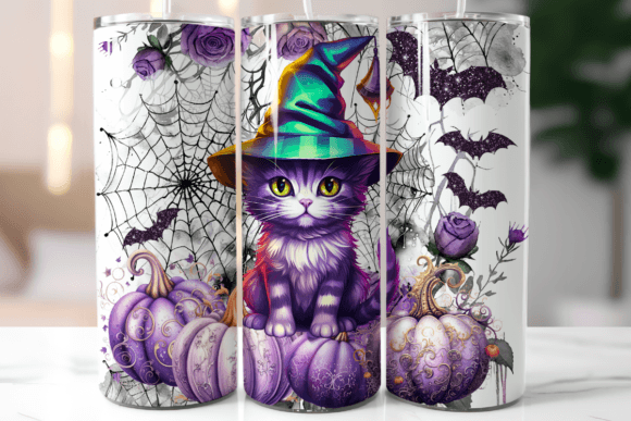 Halloween Purple Cat 20 Oz Wrap