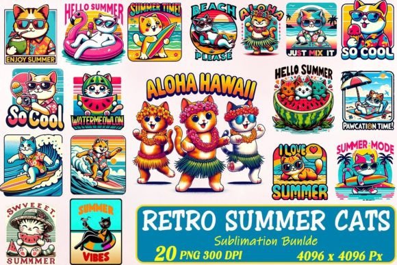 Retro Summer Cat Sublimation Bundle