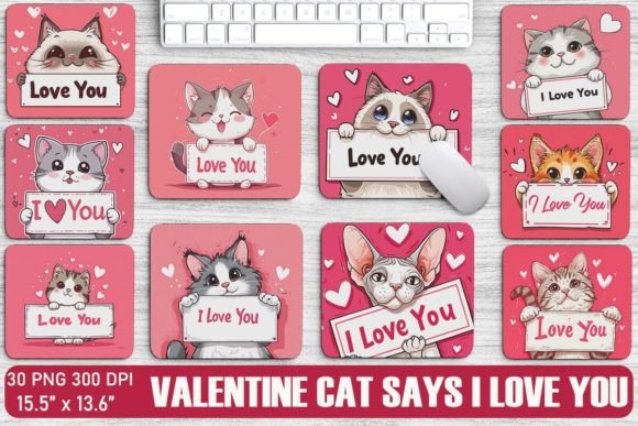 Valentine Cat Says I Love You Mouse Pad Bundle